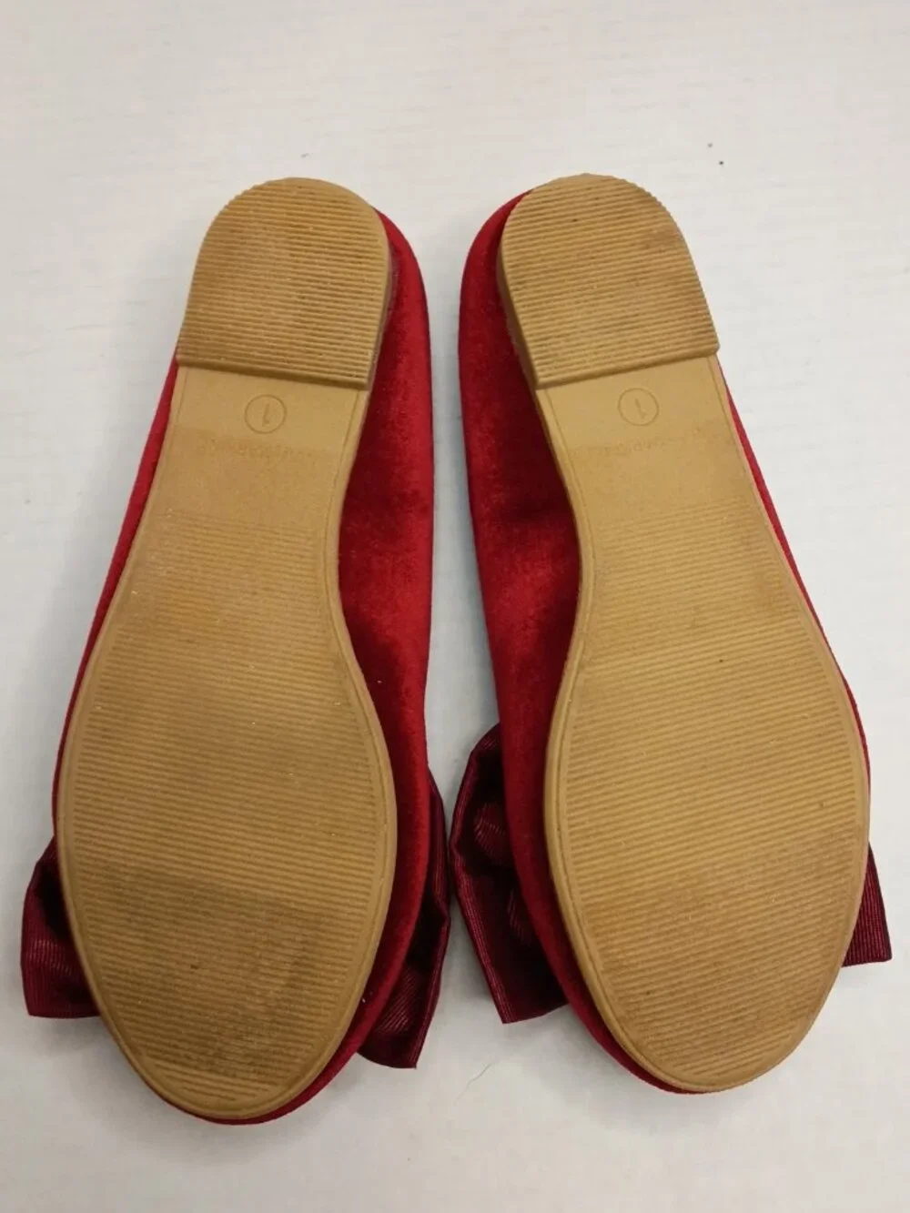 Cat & Jack Red Velvet Perla Bow Ballet Flats Girls Youth Size 1